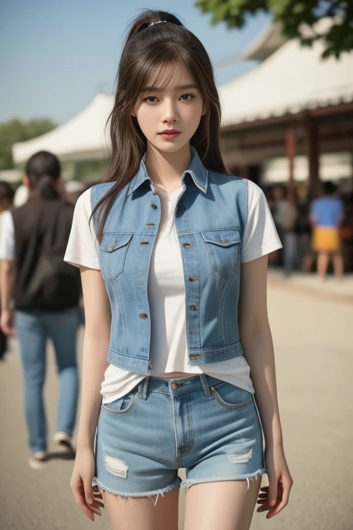tmasterpiece,high qulity,1girll,denim pant,Clothes that are casually matched,Female teacher,eye glass,Professional Dress,Gentle eyes,Authentic skin texture,dynamicposes,Random background,schools,pupils,crowd of,Fashionab,tidal current,individuality,Versatile