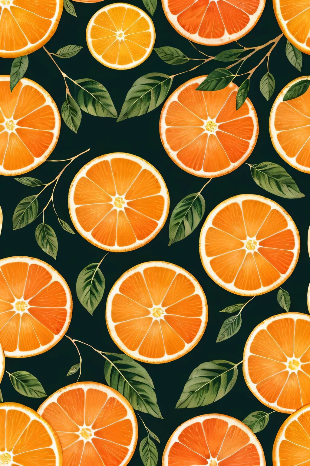 ((best quality)), ((masterpiece)), (detailed),a seamless pattern of oranges on a branch, in the style of a realistic watercolour painting, nature inspired image, nature based pattern, sculpted, und image, high-contrast shading
