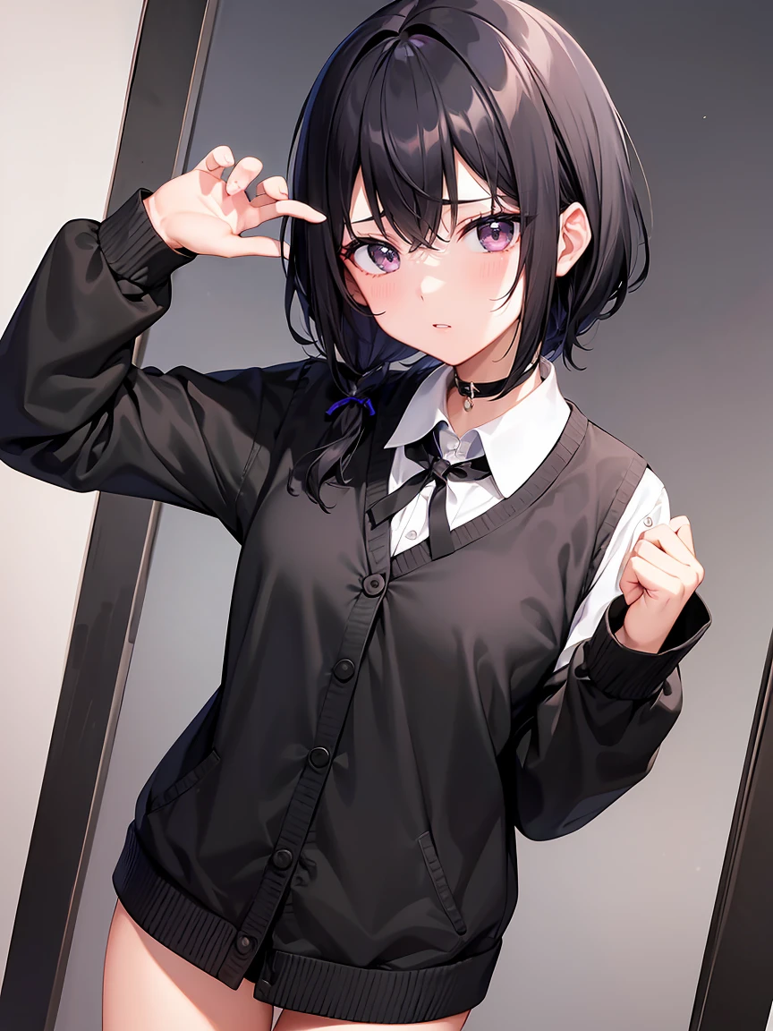 Black hair, black eyeale:2.5、solo、Black Suit