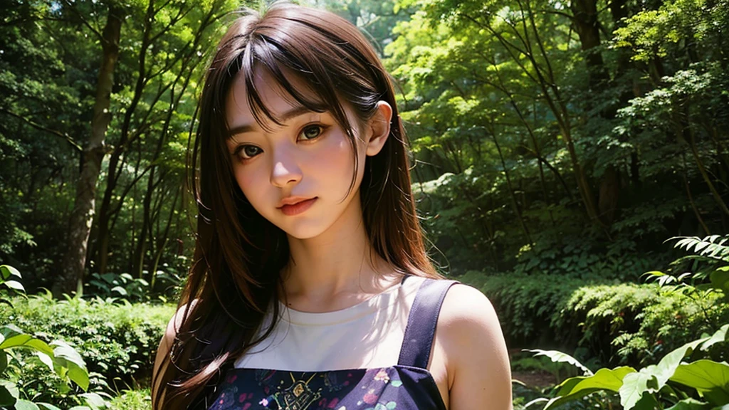 (1girl), Gorgeous and fantastic portrait in fantasy forest, Printing possible, 8K, (smoother lighting:1.05), (increase cinematic lighting quality:0.9), (detailed forest: 1.4), (bloom:1.1), looking down to viewer, deep eyes, glare eyes, (women play Drums), ((cinematic light)), (happy face)