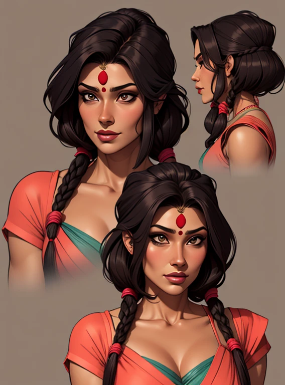 digital art, reference sheet, indian feminine characteristics, adult, mature woman, dusky skin, dreadlocks, facing forward, neutral expression, chest length portrait