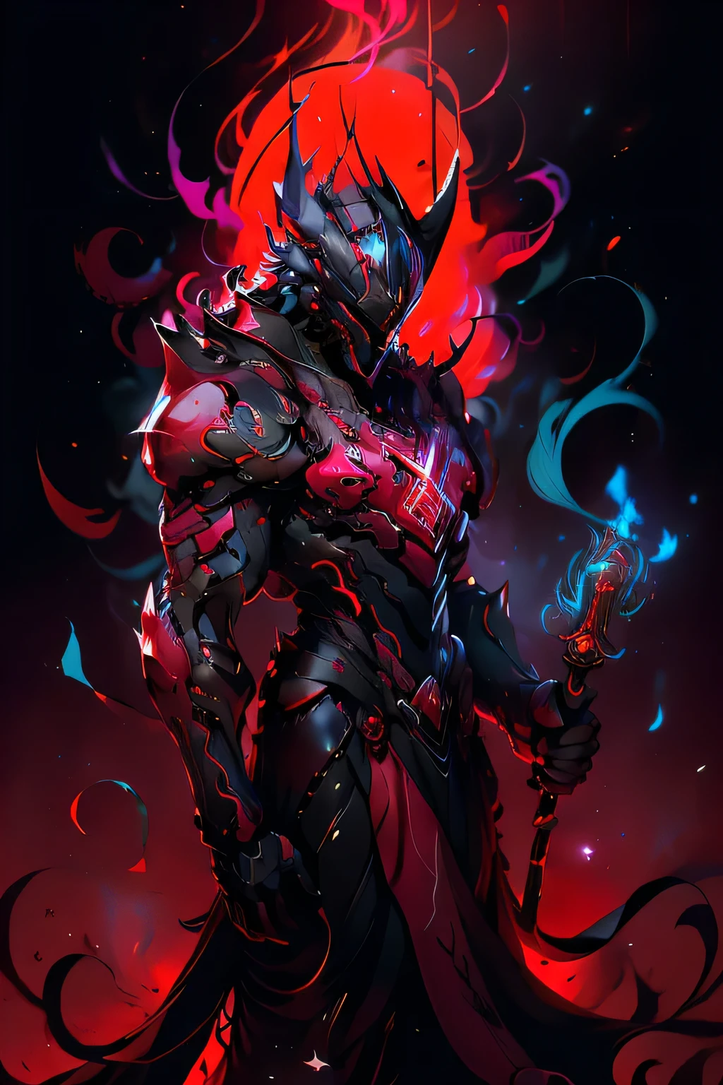 Beautifully detailed images，Depicts a magic sword, Radiate magical energy. Blade, Shiny and soft, Red light, Bends and twists when reaching from one hand to the other, Create a mesmerizing, Light red flame rotating ethereal trajectory. The surrounding rooms are bathed in a reddish light., Deep red light, Casts a faint glow on an object. Macro lens, Prime Time, Soft lighting