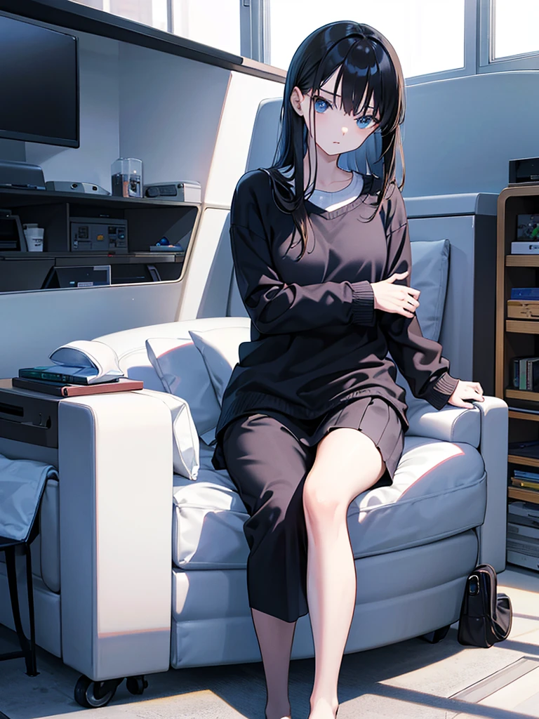 This illustration depicts a cute girl going on a holiday outing. She is in her twenties and has bright eyes. The location is inside the train. However, the most noteworthy thing is the "last mysterious high-energy body" she emits. This energy body released from her body has the power to annihilate the garbage in the sky. The blue-white light reaches every corner. He is sitting and dozing, and is wearing boyish clothes. It's summer and it's very hot.
