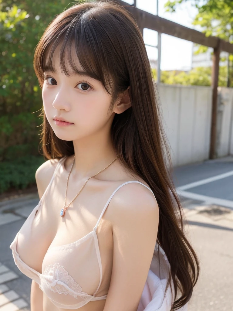 topless, Light red, big nipples, (Breast milk:1.12), Straight bangs, long hair、Shrine maiden, Nude, , 、Show your nipples properly from the front、Japanese high school girl like in the photo, Pale-skinned girl, , , necklace, , , , ,, 8K, , Plain eyes、, realistic breasts, , realistic girl, beautiful girl、kawaii junior high ng, Brown Hair、Cheerleader, Curly/Natural Hair,
