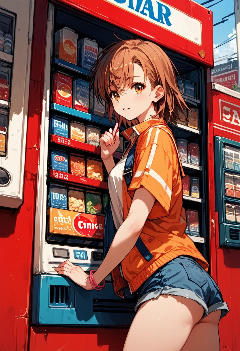 Misaka Mikoto kicks a vending machine