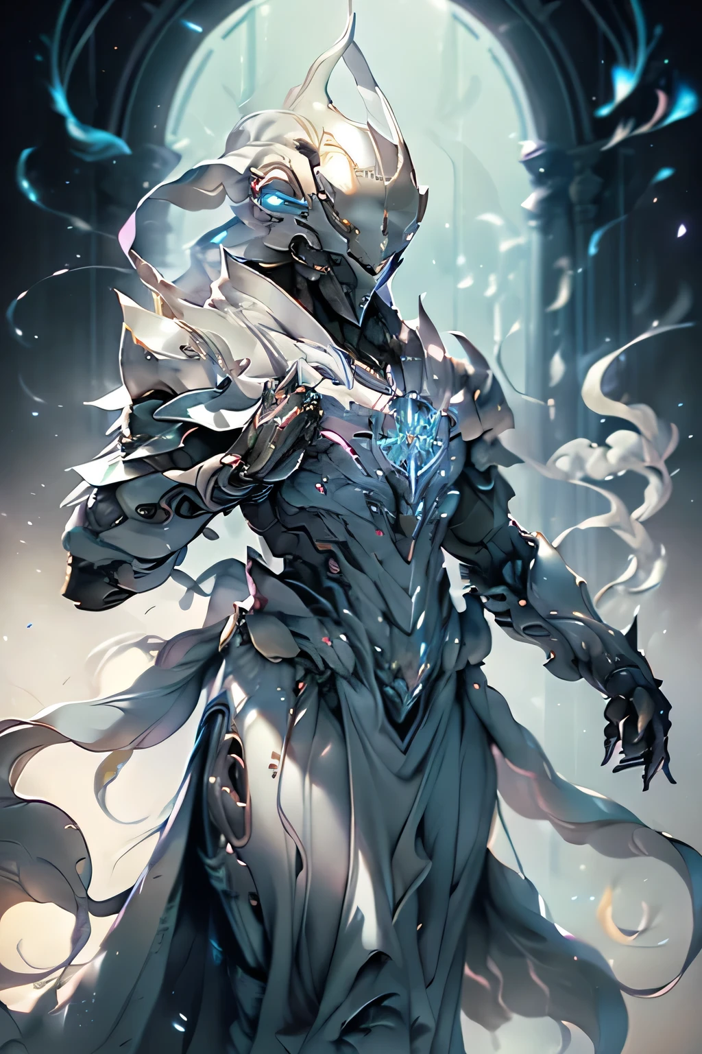 Beautifully detailed images，Depicts a magic sword, Radiate magical energy. Blade, Shiny and soft, White light, Bends and twists when reaching from one hand to the other, Create a mesmerizing, Light white flame rotating ethereal trajectory. The surrounding room is bathed in white light, Deep white light, Casts a faint glow on an object. Macro lens, Prime Time, Soft lighting