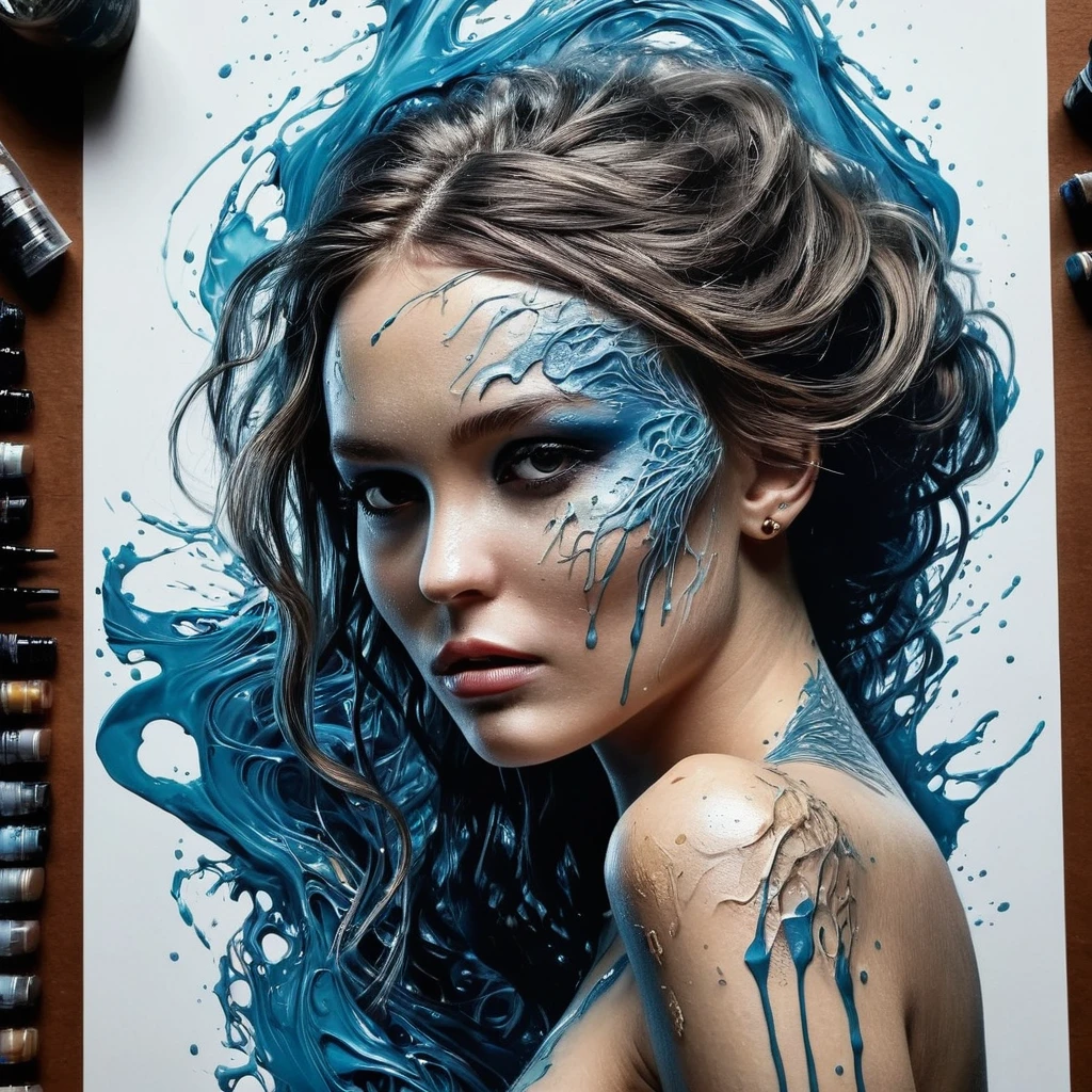 sexy ultra detailed artistic photography of a beautiful colorful beautiful woman: black ink flow: 8k resolution photorealistic masterpiece: by aaron horkey and jeremy mann: intricately detailed fluid gouache painting: by jean baptiste mongue: calligraphy: acrylic: watercolor art, professional photography, natural lighting, volumetric lighting maximalist photoillustration: by marton bobzert: 8k resolution concept art intricately detailed, complex, elegant, expansive, fantastical, highly detailed, cinematic lighting, high quality, highres, highly detailed