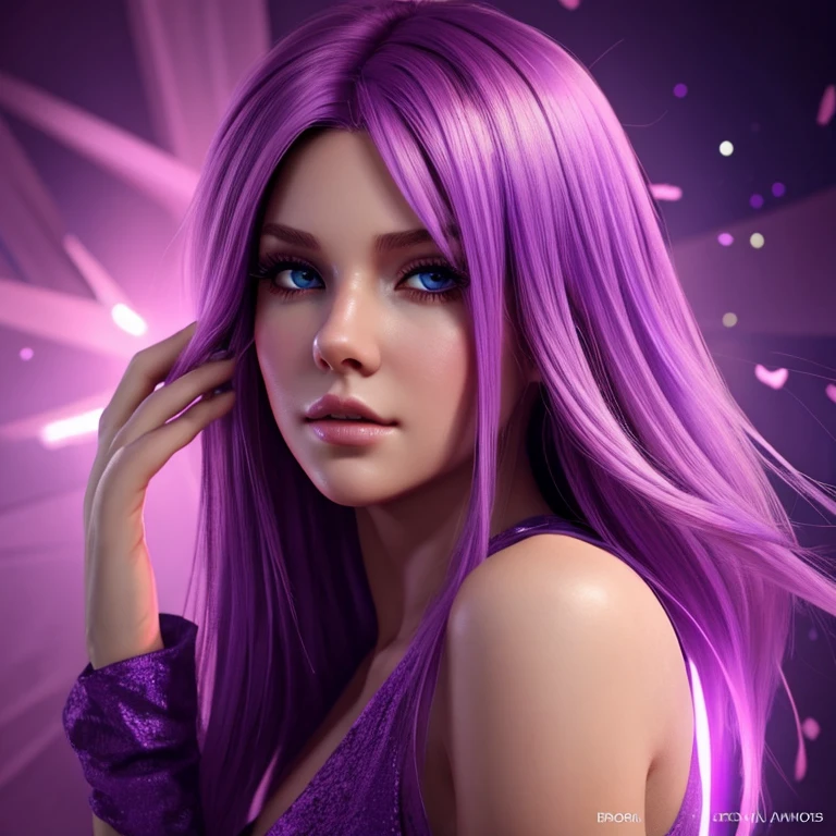 good quality, равное соотношение сторон, beautiful female game character with light-violet hair stuck in texture and trying to get out from there using her hand. make it attractive as if it would be a song cover 1000x1000