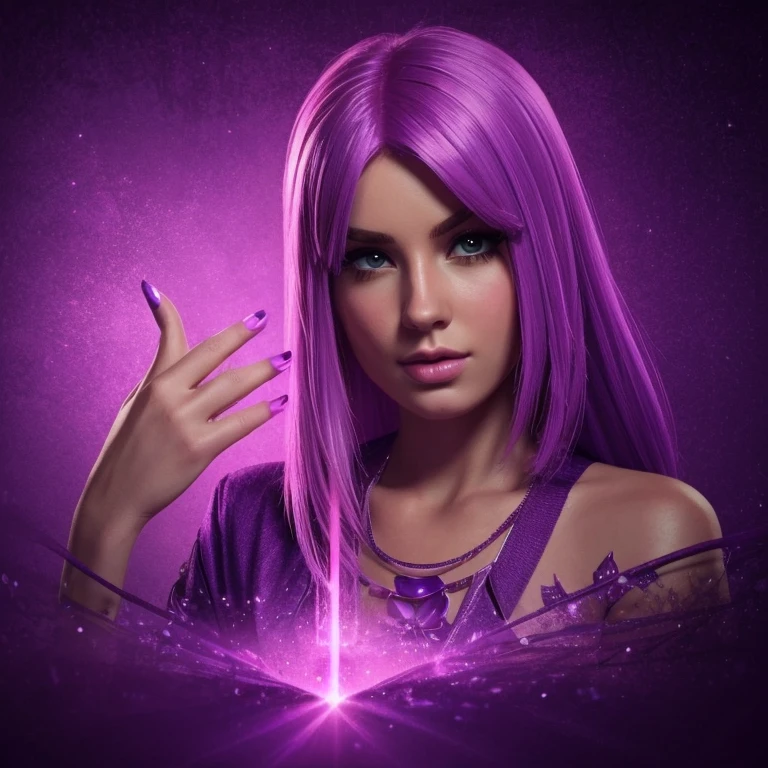 good quality, равное соотношение сторон, beautiful female game character with light-violet hair stuck in texture and trying to get out from there using her hand. make it attractive as if it would be a song cover 1000x1000