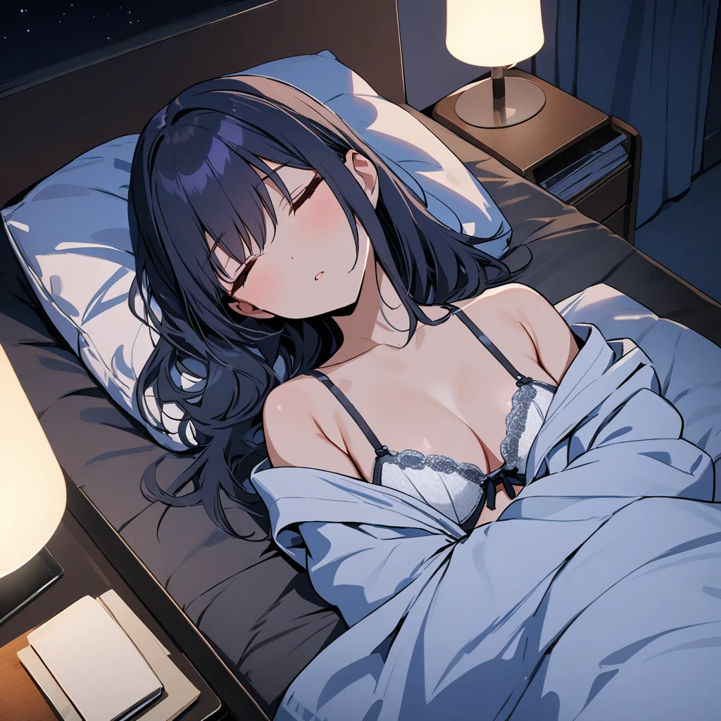 masterpiece,Female college student sleeping in bed,Bra and panties,night,Lights out,