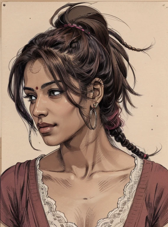 digital art, reference sheet, south indian feminine characteristics, adult, mature woman, dusky skin, long dreadlocks hairstyle, facing forward, neutral expression, chest length portrait