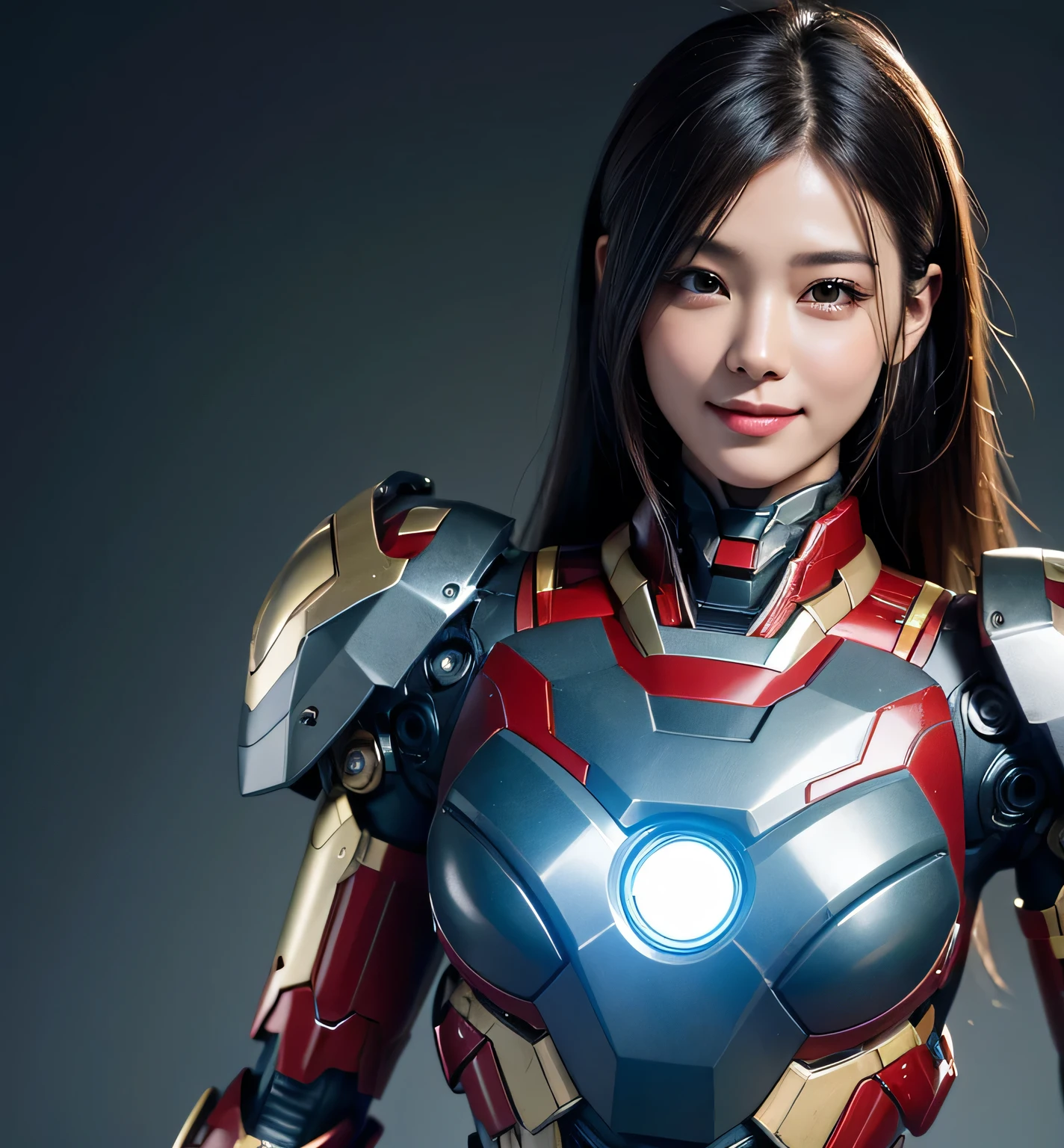 Textured skin, Super Detail, high details, High quality, Best Quality, hight resolution, 1080p, hard disk, Beautiful,(Iron Girl),Beautiful Smile,beautiful cyborg woman,Mecha Cyborg Girl,Battle Mode,Girl with a Mecha Body,She wears an Iron Man mech,A powerful cyborg woman, sleek and futuristic, with advanced mechanical augmentations that enhance her strength and capabilities