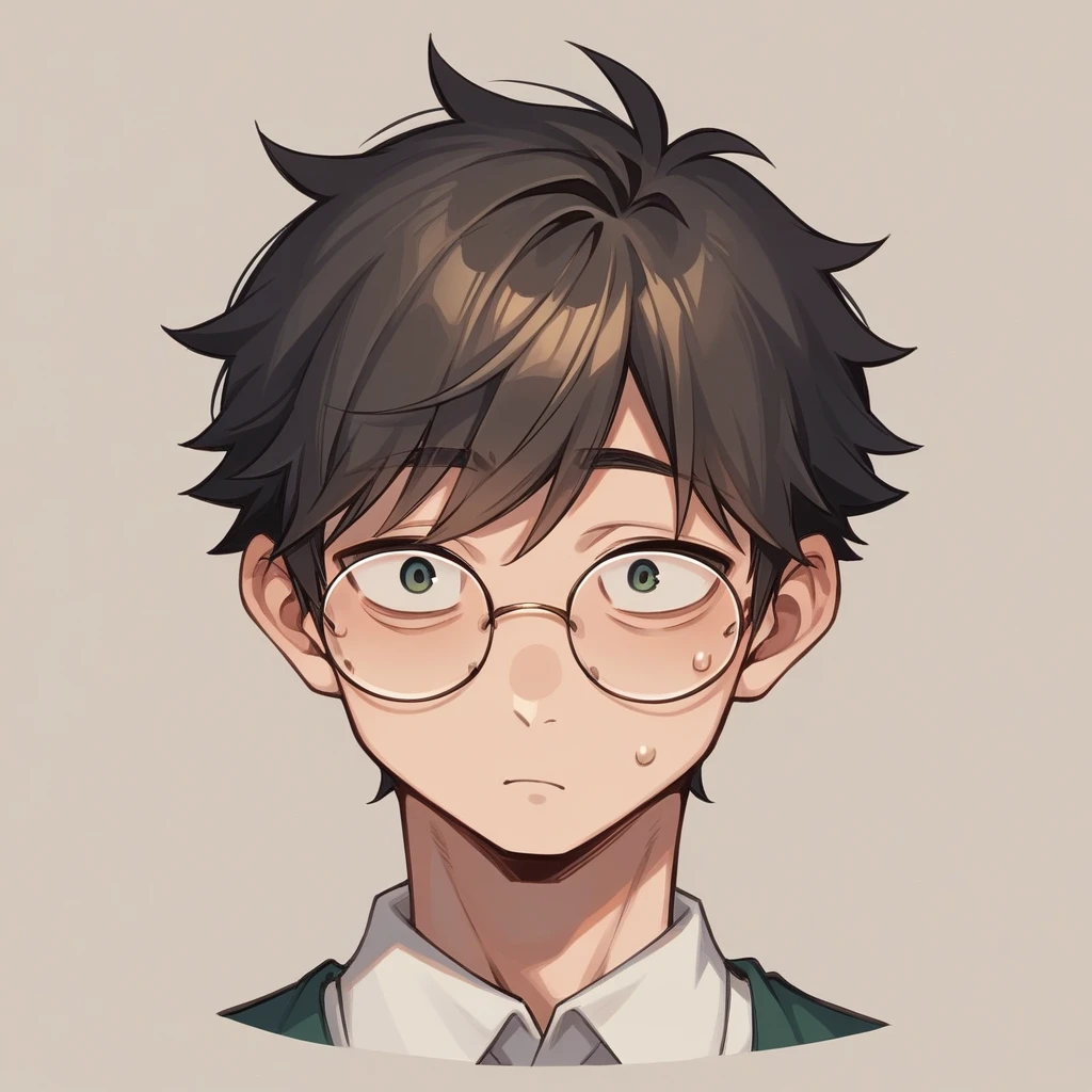 score_9, score_8, One boy,adult, round face,Wearing glasses,Short Updo,Hair up,I&#39;m a little overweight,Black Hair, Brown eyes, Black polo shirt,Slightly sideways, View your viewers, smile, Upper Body, Little