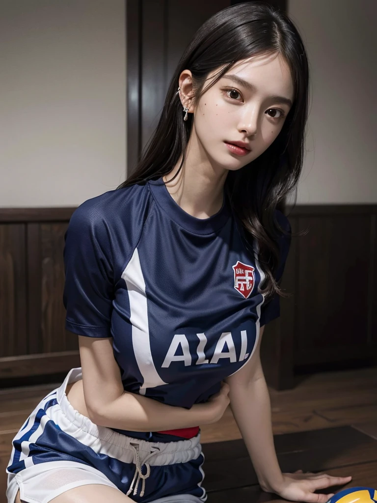 (best quality,10,10,height,Masterpiece:1.2),very detailed,(realistic,ภาพrealistic,Realistic photos:1.37),1 cute girl on the football field,shiny, ผิวshiny,only,smile softly,BDclothelue shirt:1.3)),short sleeve,shirt, กางเกงขาlong.,(navy_long_track pants:1.1), ((stadium background:1.3)),Dynamic angle,excited,Face focus,dynamic poses,from behind,Focus on the ass.,Masterpiece, best quality, ultra realistic, very detailedเกินไป, 8k resolution, raw photos, Sharp focus, ((Navy blue shirt:1.1)), short sleeve, เส้นทางlong, perfect body, 2 mature women, 18 years old, Cinema-grade lighting system,Blue sweatpants,exercise clothes,correct anatomy,perfect body, correct body, Sharp face, correct bodyทางกายวิภาค, full body, realistic gestures, long-haired, realistic ,ช่วงขาlong,fit,carved girl, Slender figure, Model, fit, beautiful body,Blue sweatpants, กางเกงวอร์มขาlong