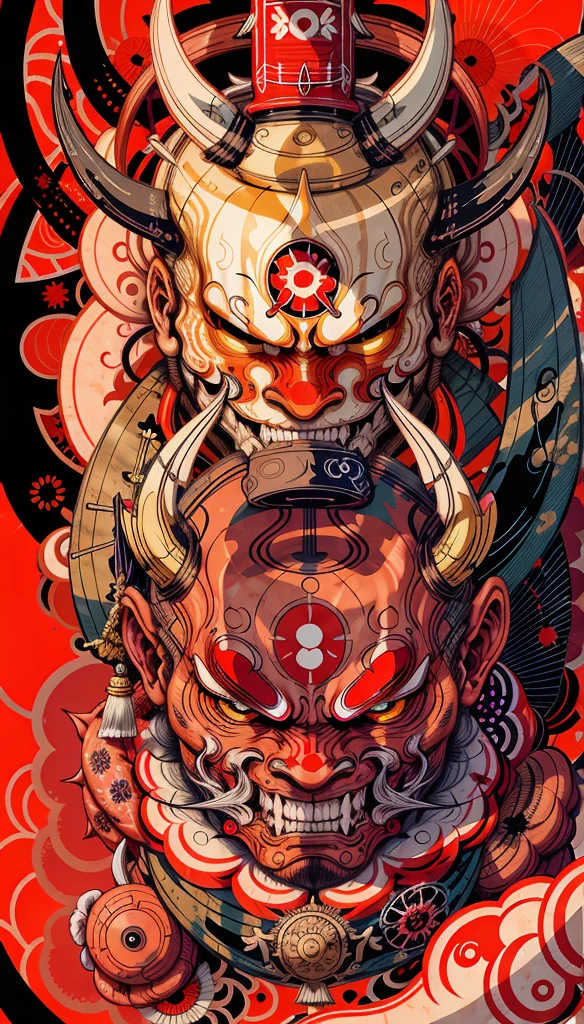 Hannya 0ni mask style, illustrator, masterpiece, high quality, 8k, high resolution, detailed, Japanese, samurai