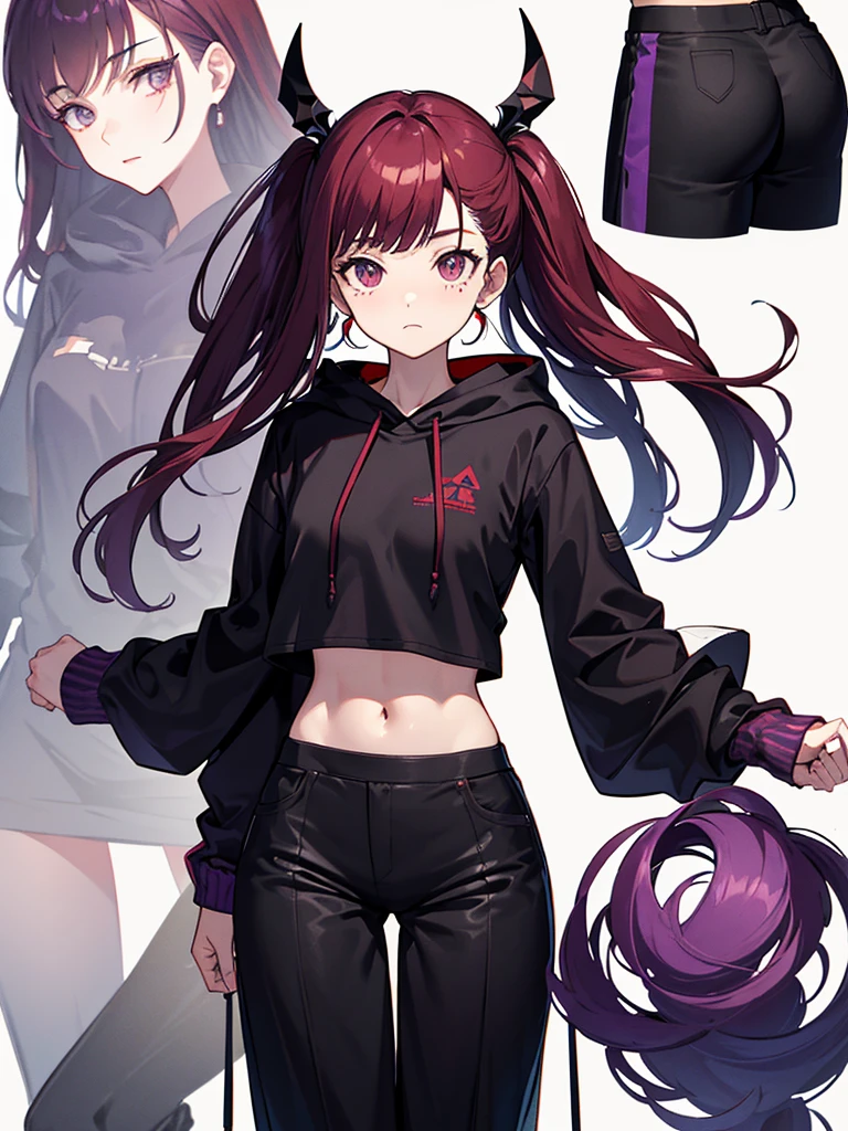 Mature face,tall, (Ink blotches:1.1), (pale:1.2),(purple:1.2),(Red/Black:1.2), Wearing black tights, Wearing a hoodie, He wore black trousers, whole body黒の服, The skin is hidden, I was wearing long pants,cool,Dressed in a black robe, Toned body, Wine red hair, one big woman,Updo, Nervous,Cowboy Shot, sketch (Character design sheet, same characters, whole body, Three-View, front, ~ ~ ~ side, return),(Very bright:1.1), White Background, [1 Girl:7], (Tilt your head:1.2), ([sketch|watercolor \(Moderate\)]:1.15),Chaotic Abstract Background, Vector Trace, Gradient Blending, Bright colors, that&#39;wonderful, Very detailed, Complex, (Very low contrast:1.4(