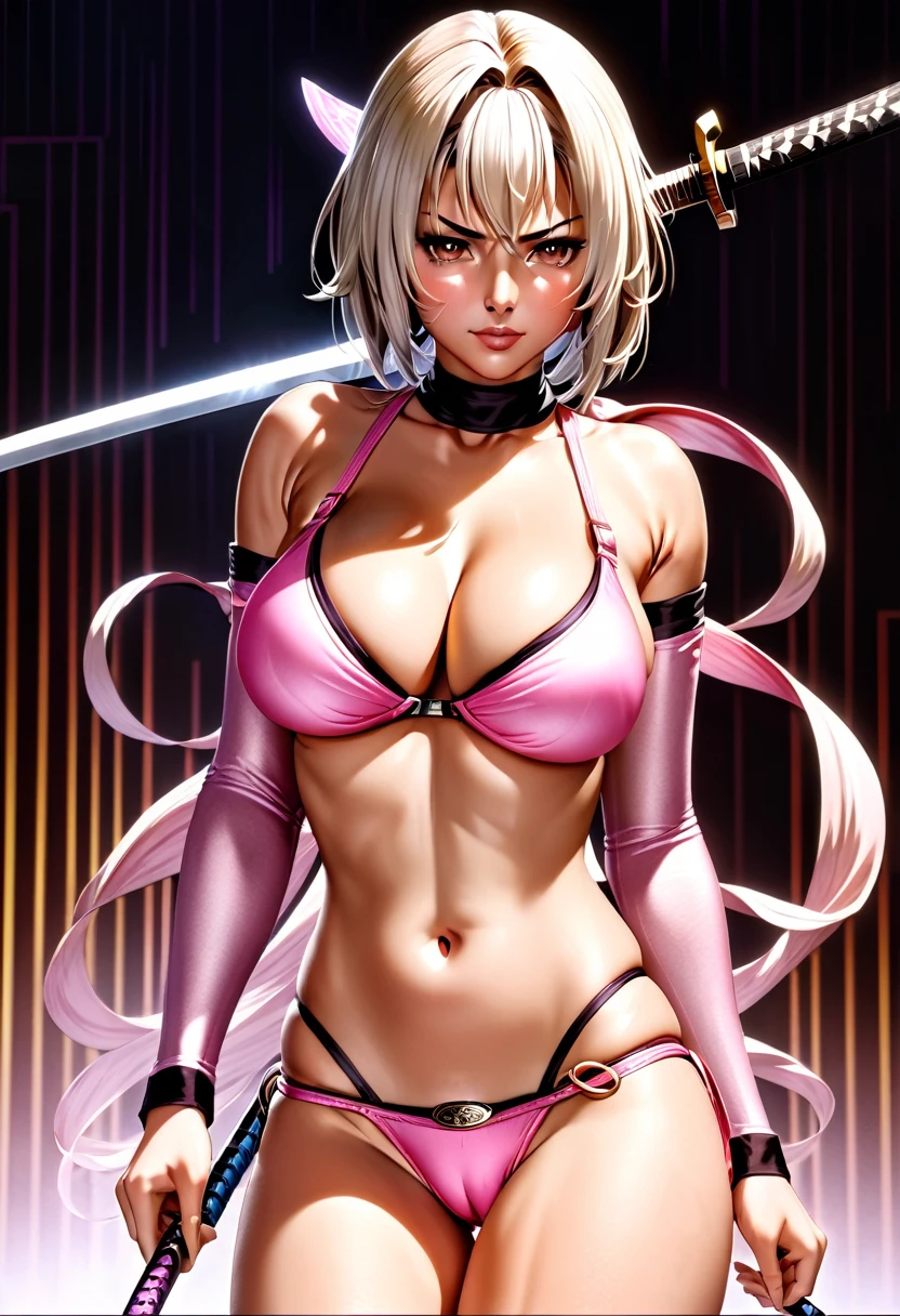 raiden, big breast teke off show bikini lact Pink underwear, long katana, shinobi,post breast