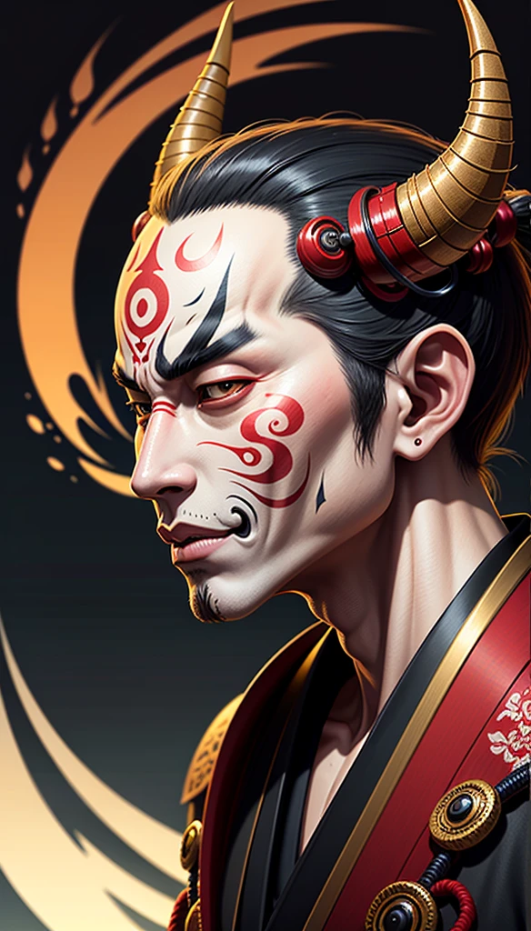 Hannya 0ni mask style, illustrator, masterpiece, high quality, 8k, high resolution, detailed, Japanese, samurai