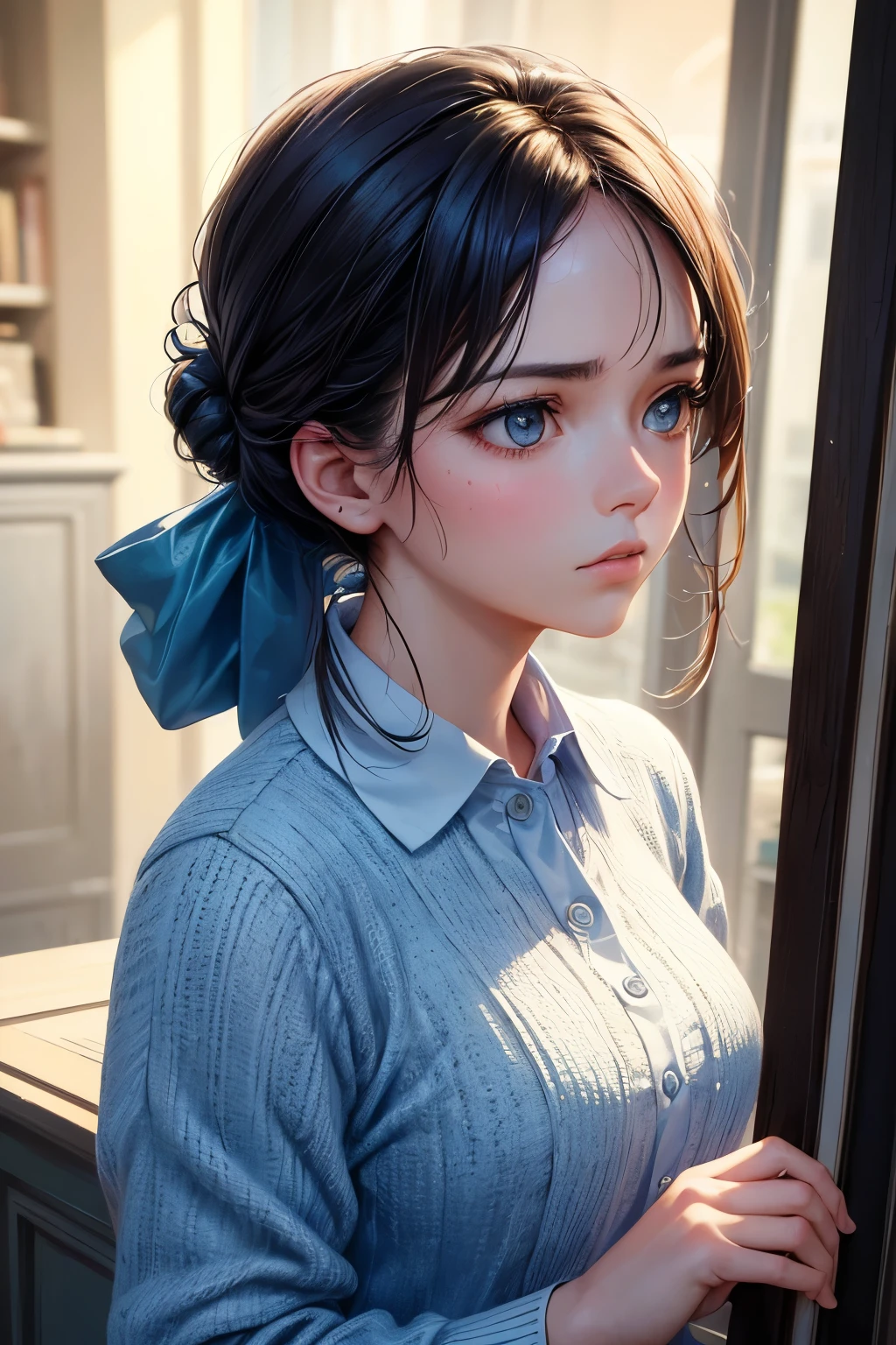 Lily girl beautiful girl beautiful daughter and beautiful granddaughter,Volumetriclighting,cinematric light,Double up braid,dynamic angle,globalillumination,Third Person View,Mood lighting,High-quality frontal lighting, edge lighting, high resolution, delicate eyes, high quality masterpiece,full bodyesbian,gossamer,Squat with your hand on your chin