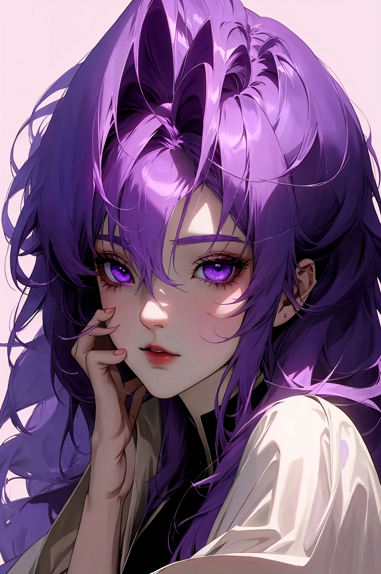 best quality,lacus-bk, 1 male, solo, purple hair, purple eyes,