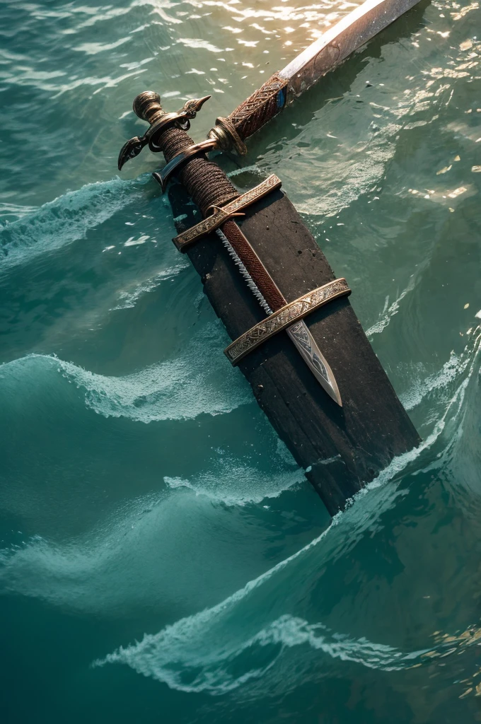 An ancient sword lying at the bottom of the sea