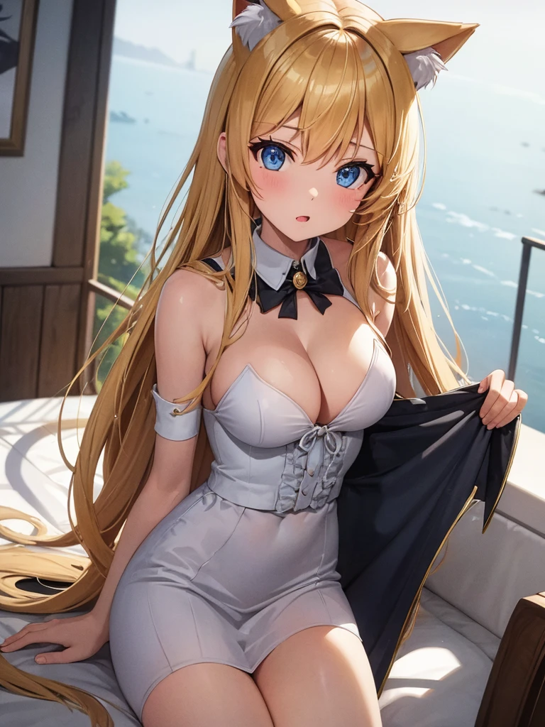 cat girl,long blonde hair,blue eyes,sexy,big chest,sexy princess dress