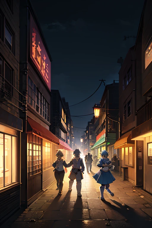 During a day,a Beatles-inspired group of four blave mans walk across a crosswalk, reminiscent of the victory Road. BREAK Each of the four individuals is dressed differently, walking in tile. BREAK 馬車 and buildings surround them, atmosphere.Break masterpiece,ultra quality,best quality,ultra detailed,super detailed,super fine illustration,8K,8K quality,in 8K,8K background,beautiful background,anime style,artistic,perfect face,perfect hands,