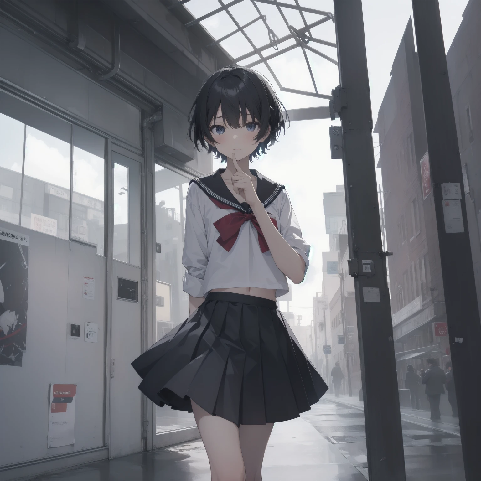 ultra-absurdres-Top quality by artist God, ultra-detailed, high resolution, anime moe artstyle, best anime 8k konachan wallpaper, pixiv contest winner, pool:2810, perfect anatomy,break, 1girl, (Please draw a girl walking sleepily to school alone. )break,(Solo,little female, 13-year-old:1.3),Full limbs, complete fingers,a junior high school student, (very short hair), short cut, flat chest, , small butt, small black eyes, beautiful detailed eyes, well-proportioned iris and pupils, expressive eyes, highres detailed hair, soft expression, salor school_uniform, sailor collar, serahuku, bow, pleated skirt,(Detailed Lighting), (Detailed background), in the School commute route. break,super detailed skin, Best cinematic lighting powered by famous artist, 8k,beauty illustration,photoshop_(medium),very aesthetic,break,((artist:toosaka_asagi )), artist:clamp ,artist:carnelian ,artist:kantoku ,
