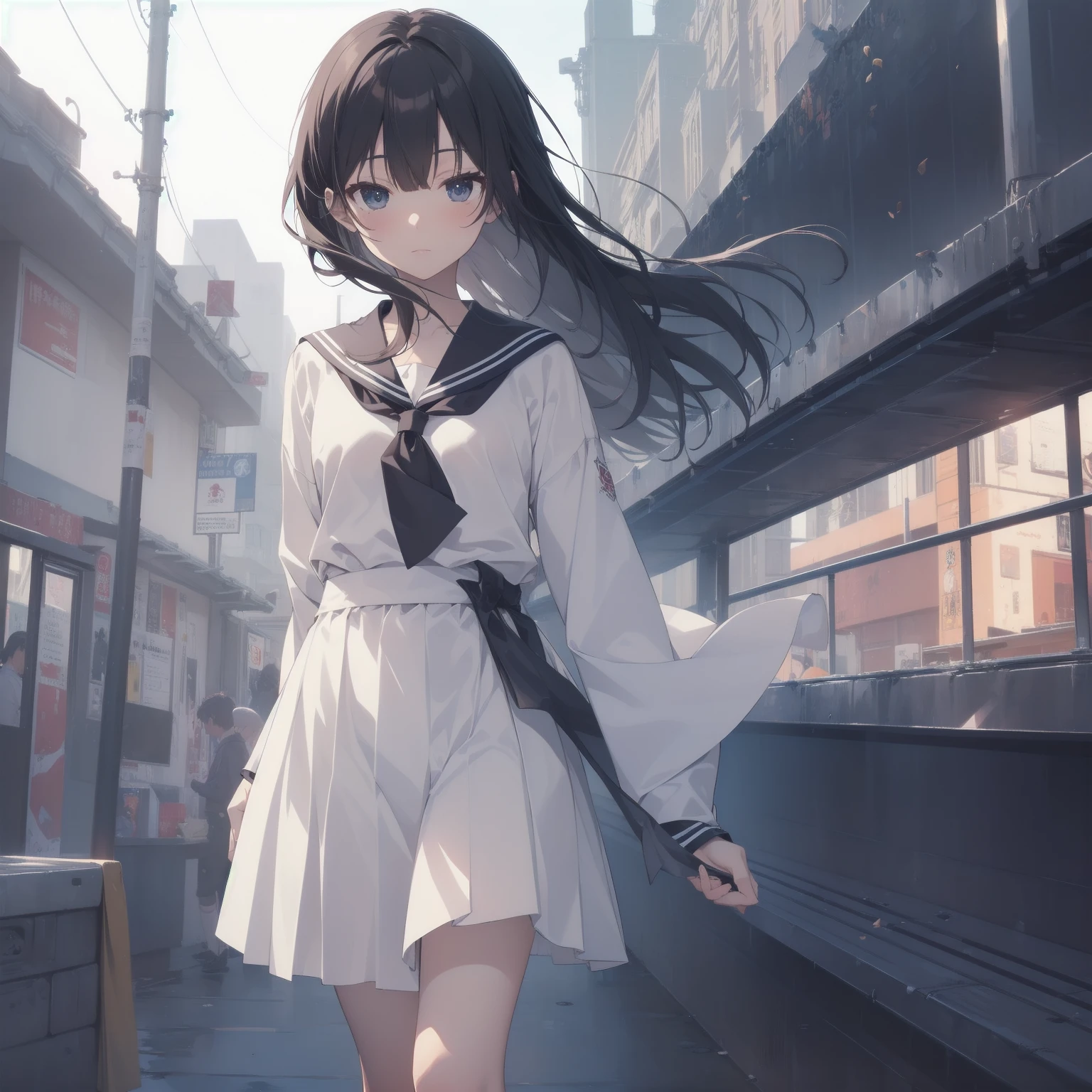 ultra-absurdres-Top quality by artist God, ultra-detailed, high resolution, anime moe artstyle, best anime 8k konachan wallpaper, pixiv contest winner, pool:2810, perfect anatomy,break, 1girl, (Please draw a girl walking sleepily to school alone. )break,(Solo,little female, 13-year-old:1.3),Full limbs, complete fingers,a junior high school student, (very short hair), short cut, flat chest, , small butt, small black eyes, beautiful detailed eyes, well-proportioned iris and pupils, expressive eyes, highres detailed hair, soft expression, salor school_uniform, sailor collar, serahuku, bow, pleated skirt,(Detailed Lighting), (Detailed background), in the School commute route. break,super detailed skin, Best cinematic lighting powered by famous artist, 8k,beauty illustration,photoshop_(medium),very aesthetic,break,((artist:toosaka_asagi )), artist:clamp ,artist:carnelian ,artist:kantoku ,
