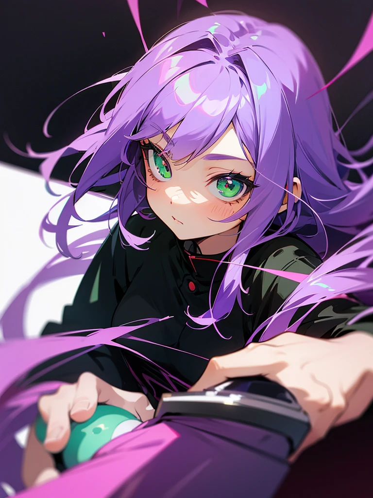 (Tokoyami Towa/(Hololive/):1.5),(masterpiece:1.2),(best quality:1.2),, (1girl:1.3),(origin:1.5),Hair is natural,Meng Mengda holds small pockets in her small hands