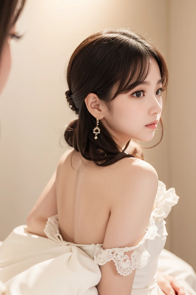 a beautiful young korean idol woman, 1girl, extremely detailed eyes, long eyelashes, beautiful detailed lips, flawless skin, elegant expression, intricate jewelry, detailed clothing, cleavage, small breasts, (best quality,4K,8K,highres,masterpiece:1.2),ultra-detailed,(realistic,photorealistic,photo-realistic:1.37),studio lighting,HDR,vivid colors,professional photography