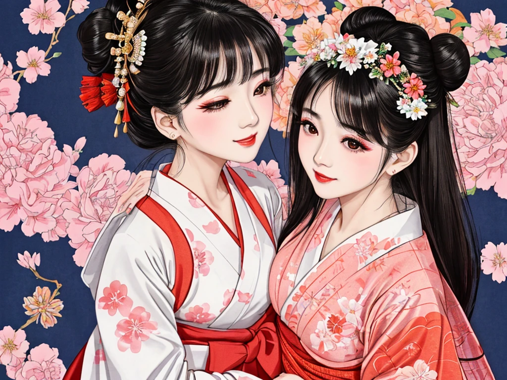 Each has a different expression2People and sisters、(2 girls)、⦅Dancing traditional arts with grace)、((Big Breasts、Small Face、Not exposed))、highest quality、masterpiece、(Black Hair、Bun Hair)cyberpunk、Brown Eyes、⦅Wide angle、Angle from above the waist、Tracing on magazine covers、Each person has a different perspective when looking into the distance⦆、(8K high quality、masterpiece、High resolution、Realistic and beautiful light and shadow、(highest quality)、(High Resolution)、(Very delicate and beautiful)、(Beautiful 8k face)、(Smiling and closing your eyes、Beautiful eyes)、(Clear skin)、(Soft hair)、(8Head to Body)、(A Japanese style yukata kimono with red, pink and orange floral patterns on a white background, interspersed with gold powder、Wearing a yukata2Beautiful Japanese girls)、((Tanabata decoration background))、((Shamisen)) ((Small Face))、(arms up)、Thin and small nose、(Red lipstick)、(Make your cheeks red)、(Glossy skin)、((Ink painting style))、Very thin eyebrows、Overall ultra-high image quality、(She is wearing maiko-style makeup.)、Whitening、Long and beautiful eyelashes、Glowing Skin、(Red cheeks),Straight nose、masterpiece、highest quality、whole body、 Eyebrows visible through hair、Bun Hair、Grin、gal、Gal、Viewer's eyes、Plaid、Stylish、woman、fine、tracing、
Waiting to start