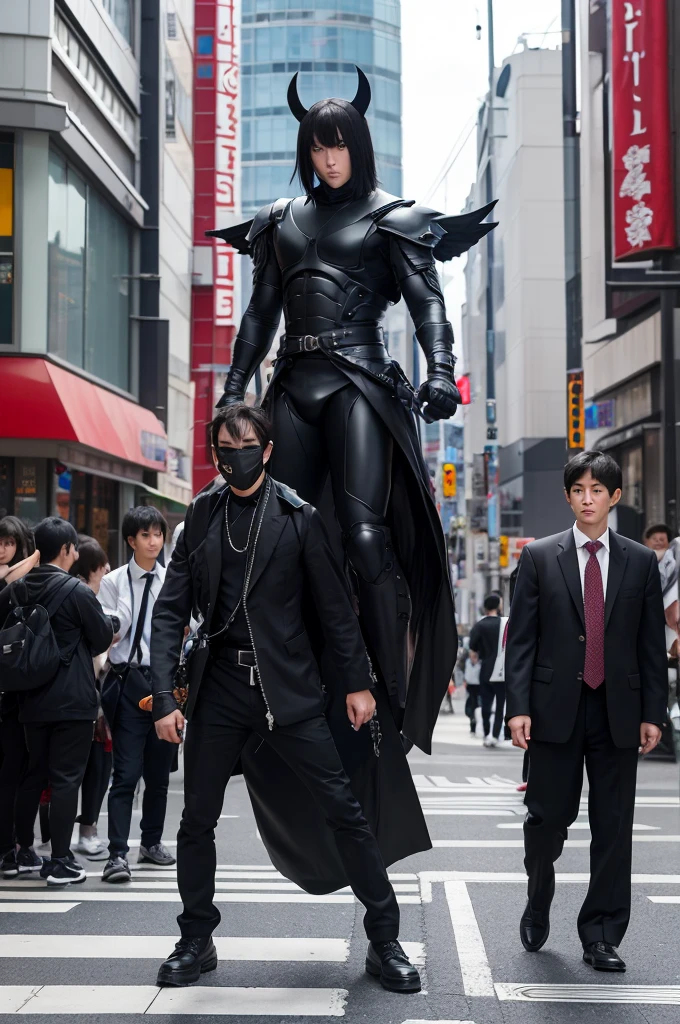 There is a high school boy in Center Street, Shibuya, Tokyo.。He is a member of GANTZ and is known for his black suit.。There is a 3 meter tall Tengu monster in front of me and I am fighting it.。He turned to the Tengu.、I'm losing my gun。The fighting has caused a lot of damage in the city of Shibuya.。