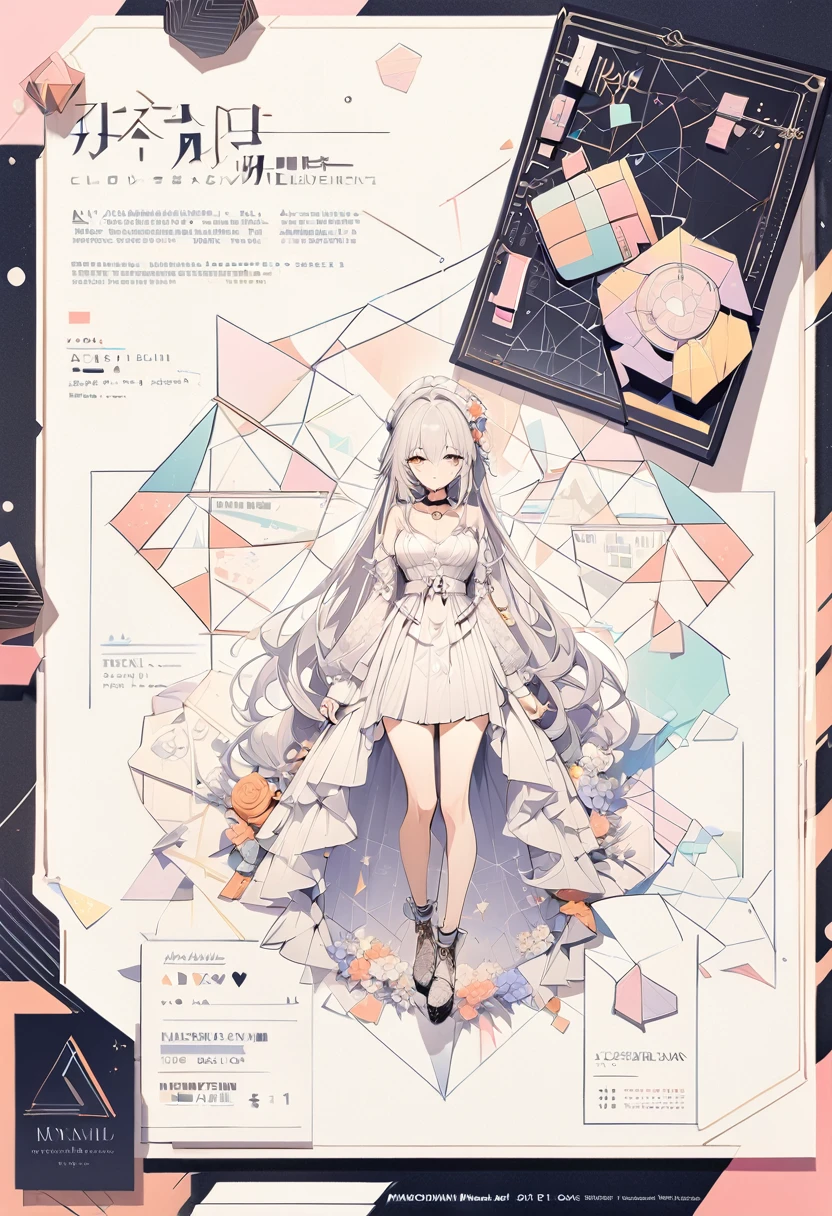 ,beautiful flower々）,Mole under the eye, Heart-shaped choker, (masterpiece, Highest quality), Official Art, beautifully、aesthetic: 1.2), (1 Girl), Very detailed, (Geometry Art: 1.3), colorful,character sheet,simple background