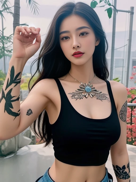 Araffe woman, beautiful,ponytail, long hairลอยปลิวขึ้น,black eyes, ผู้หญิงlong hairชาวเอเชียตะวันออกเฉียงใต้ที่มีใบหน้ากลม, Large chest measures 38 inches., Warm light, morning sun, long hair,black eyes,abdominal muscles, The body is beautiful and strong., rounded chest, (digital painting, HDR, high contrast), 3-D, 8K, 45,000,000 pixcls,Asian girl, Gorgeous Chinese model, Japanese model, beautiful asian woman, Japanese goddess, Very beautiful girl., beautiful young woman, very beautiful woman, Attractive and beautiful, sexy girl, Asian girl, beautiful female model, jaw-dropping beauty, Attractive face and body