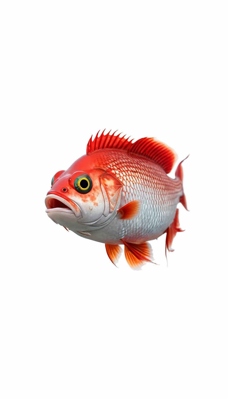 河里有一种Mysterious Creatures:Red fish body,Fish head looks like a human face,Mysterious Creatures, shrike, (best quality,4K,8K,High level,masterpiece:1.2),Ultra Detailed,(lifelike,Photo real,Photo real:1.37),Highly detailed animals,Complex patterns,Realistic lighting,Fantasy Creatures