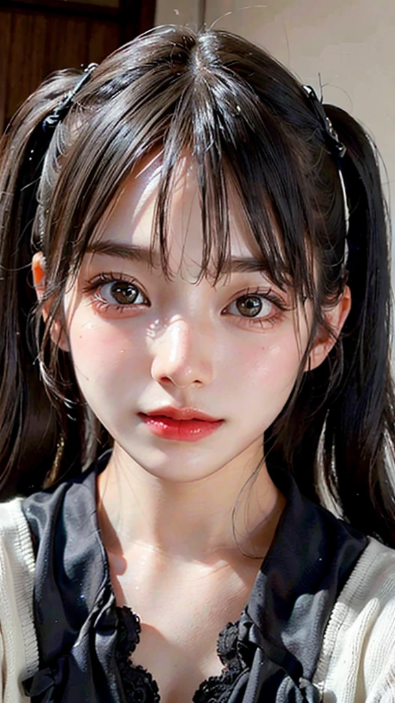 (Highest quality, masterpiece:1.3), ((Beautifully detailed face)), beautifully detailed skin, Intricate details, Very detailed, Best image quality in 8K, (18-year-old girl),Japanese Girls,Baby Face,(Detailed Hair,Twin tails:1.4,Black Hair),Detailed lips,Open your mouth,(bed),blush,Embarrassing,Realistic Face,Realistic Skin,(sexy:2.0,Clothes are disheveled),(Vibrant Skin,Moisturized Skin:1.2),Vivid lips,Lip gloss,The whole body is shown
