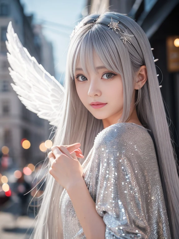 Angel Gray Hair Sparkling girl front Give me a pose