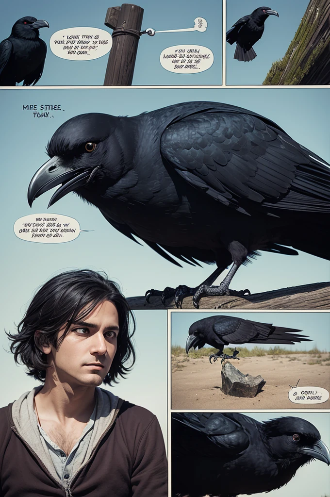 Make a comic about the story of the raven by edigar alan poe, with 6 comics telling the story 