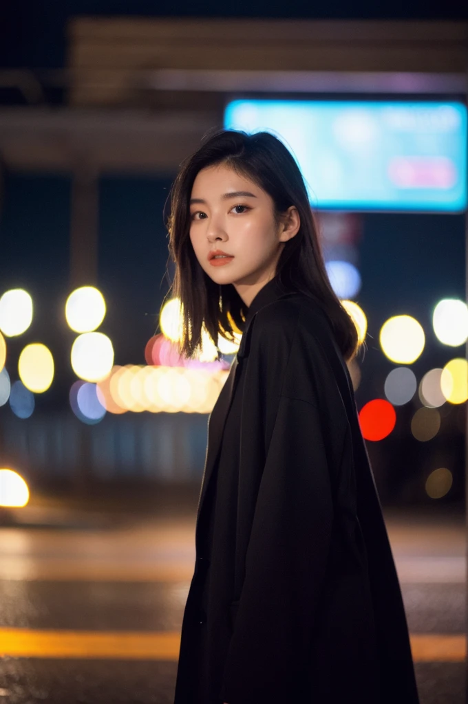 (Cinematic Aesthetic:1.4) Photo of a beautiful korean fashion model bokeh city night