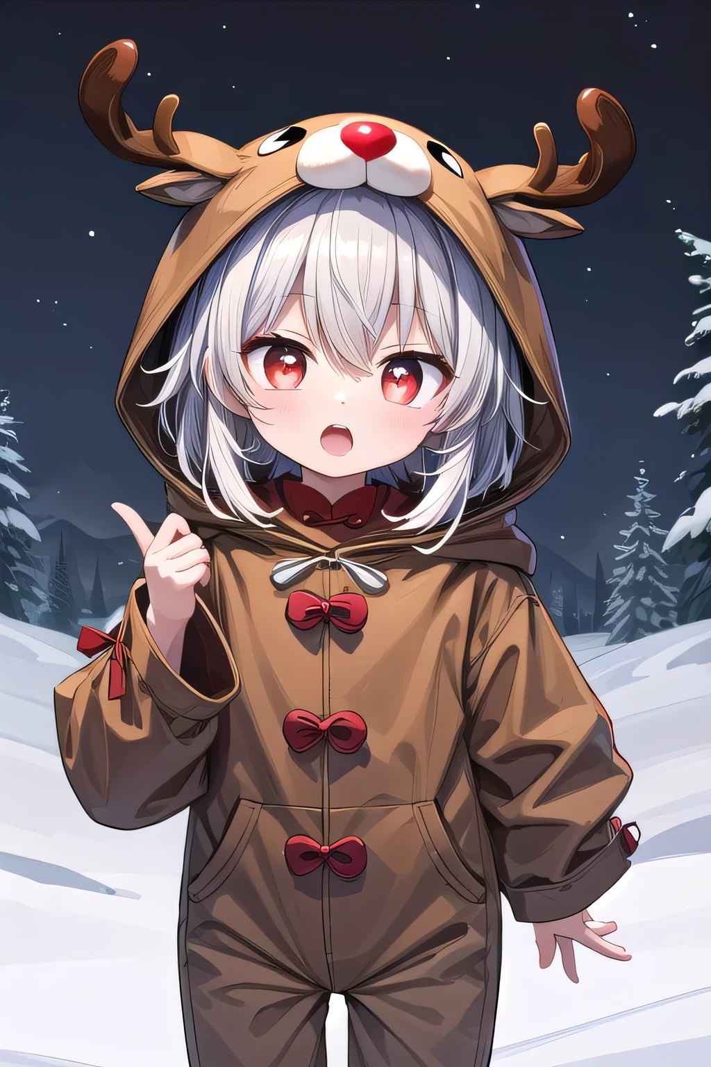 masterpiece, (Highest quality:1.2), High resolution, (landscape), (Reindeer costume;1.4), Wearing a hood, Open your mouth, Futaodef, Futao /(Reindeer costume/), (Red eyes:1.3) /(Futaodef/),