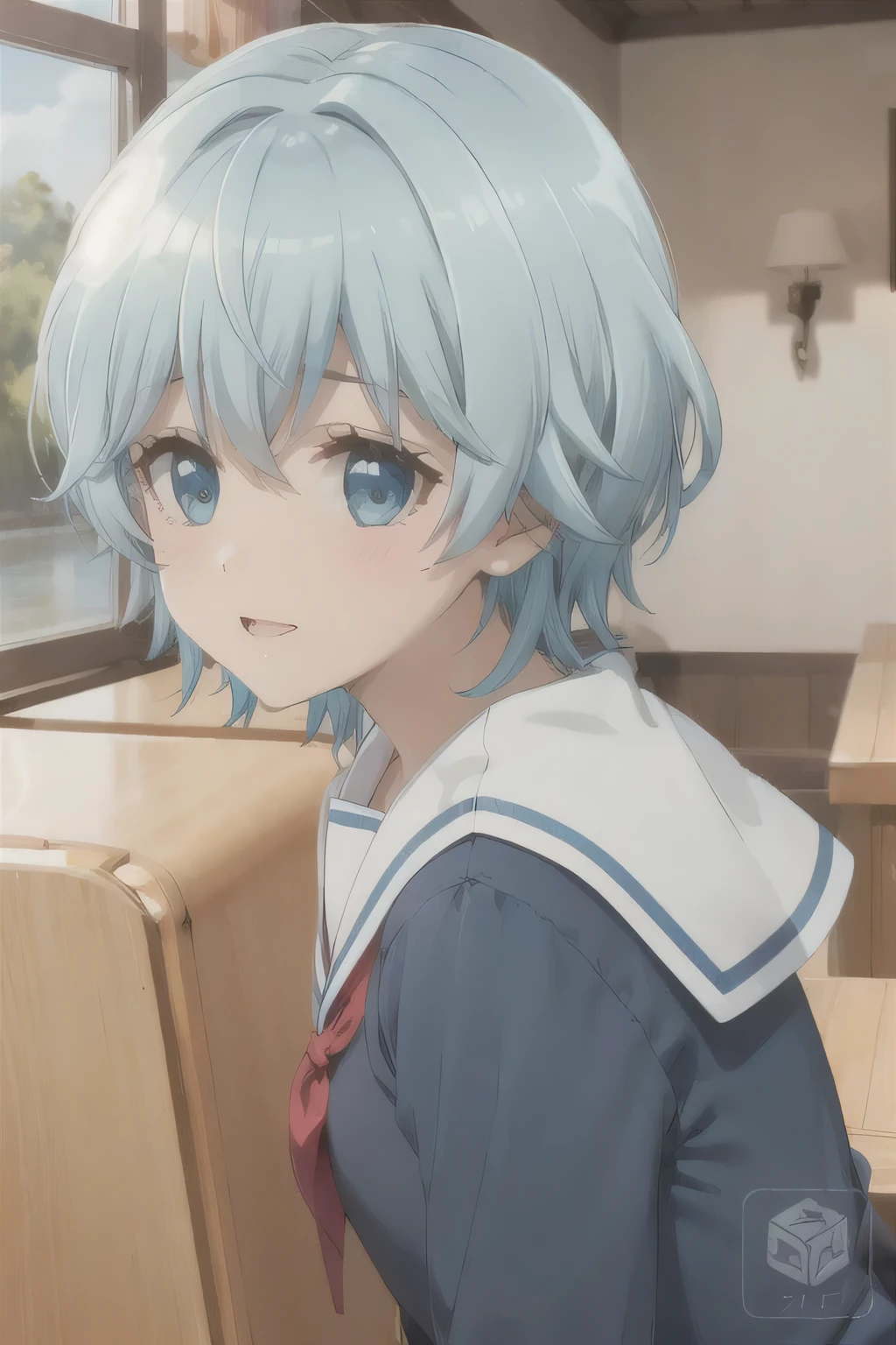 Sailor Suit,Acting cute,Blue Hair