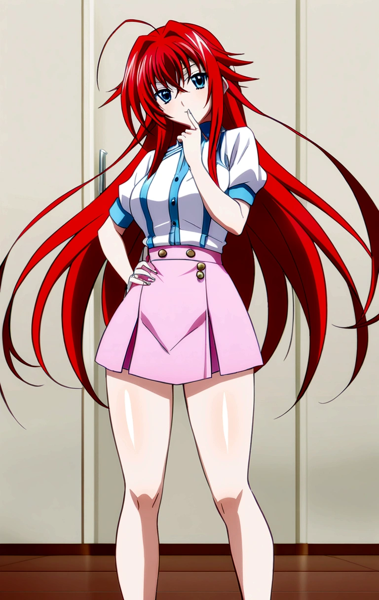 Rias Gremory from anime DxD with blue eyes in sexsual pose.