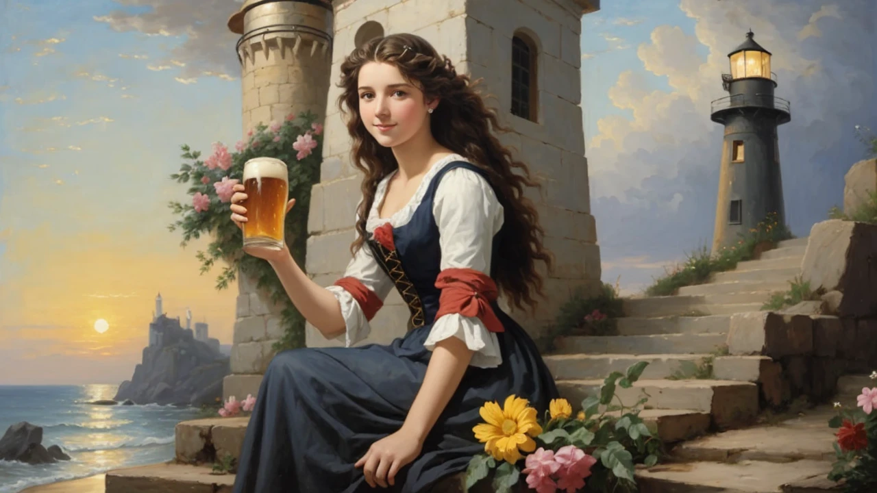 A young woman with a beer
