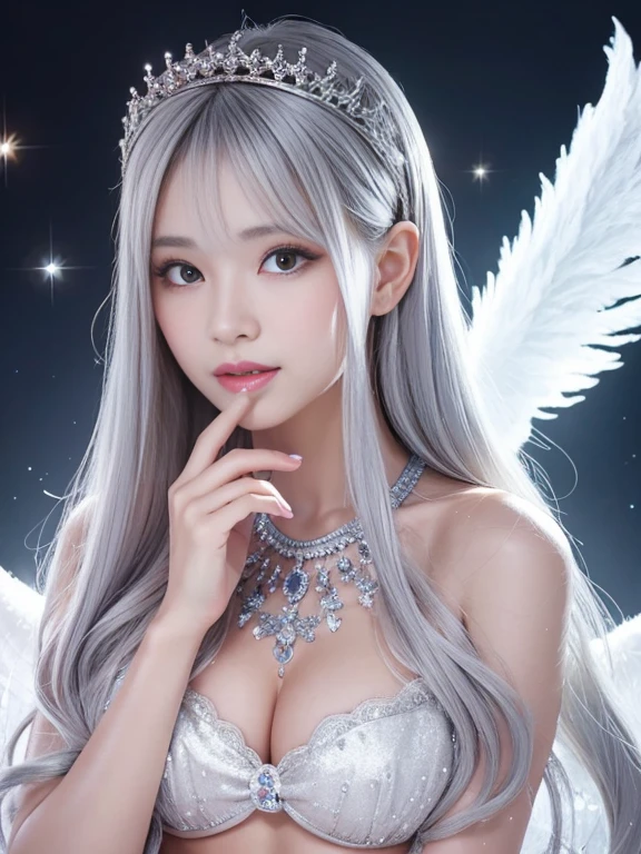 Angel　Gray Hair　Sparkling　girl　Face and body front　Give me a pose　fortune teller　