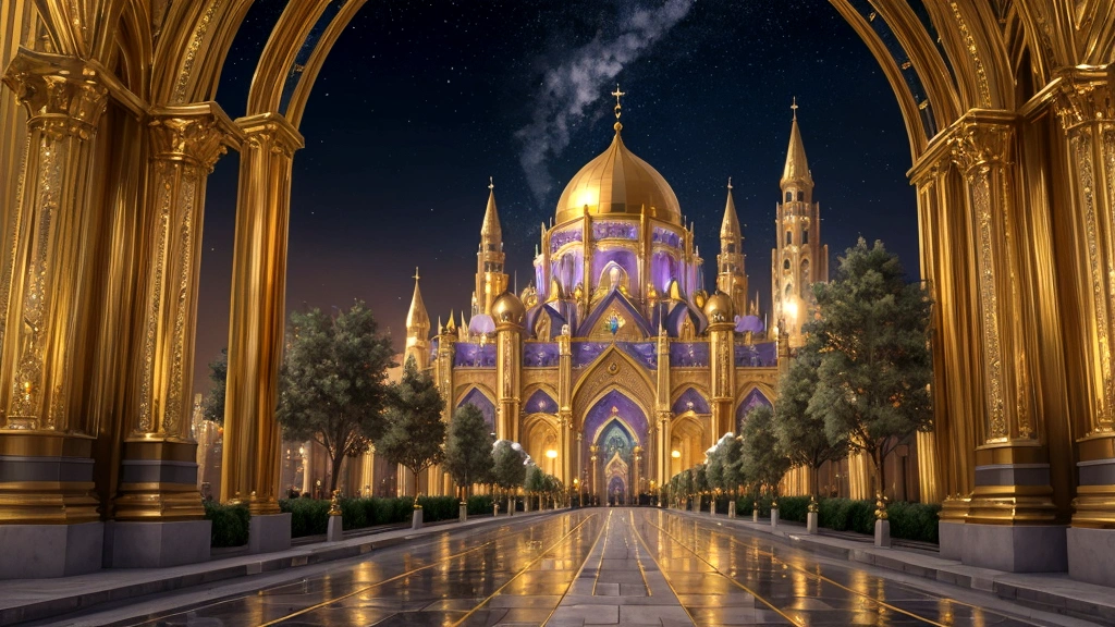 "A majestic cityscape where the New Jerusalem rises in ethereal splendor, its walls crafted from jasper glowing with divine light. The city's foundations shimmer with an array of precious stones—emerald, sapphire, and amethyst—reflecting the glory of God's presence. Twelve towering gates, each fashioned from a single pearl, stand open to welcome the redeemed into the city of gold. The great street, paved with pure gold as transparent as glass, stretches towards the throne of God, radiating magnificence and purity."