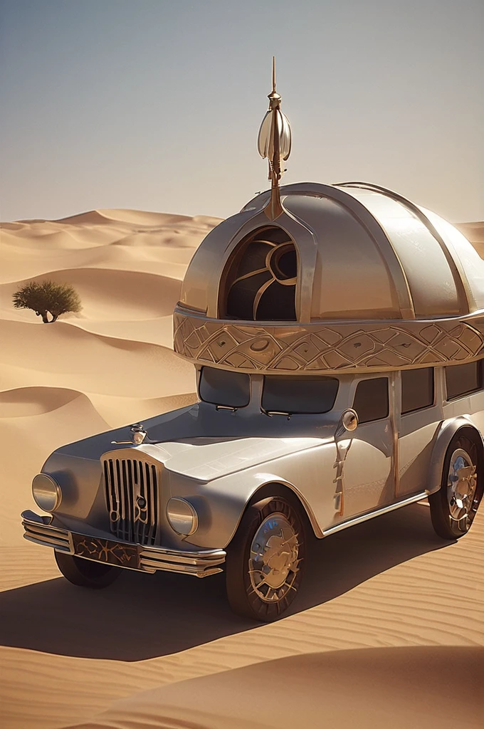 ((Лучшее качество)), ((шедевр)), (подробный), A ship on wheels in the desert