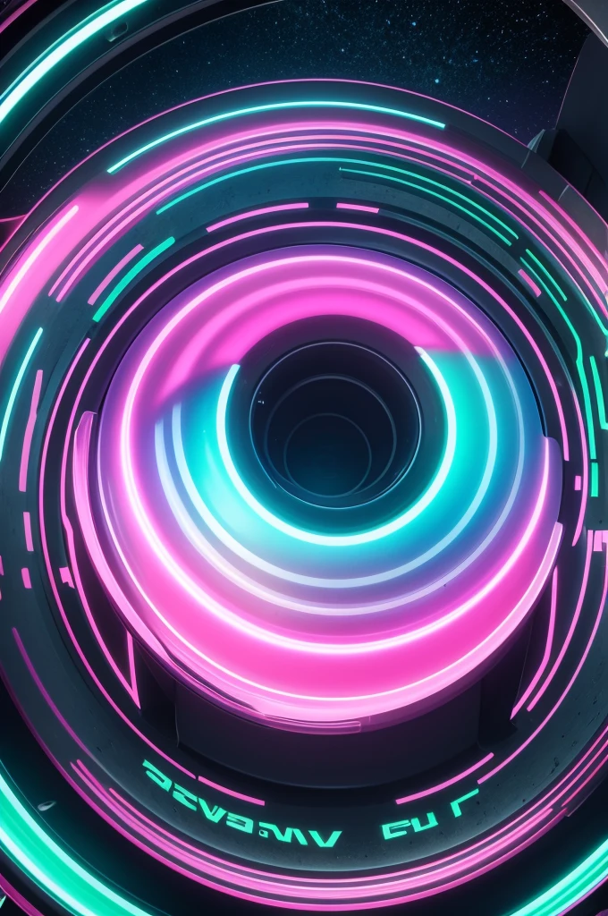 Pink green and blue interstellar solid steel ball with psychedelic background bearing the letters EV stamped on it