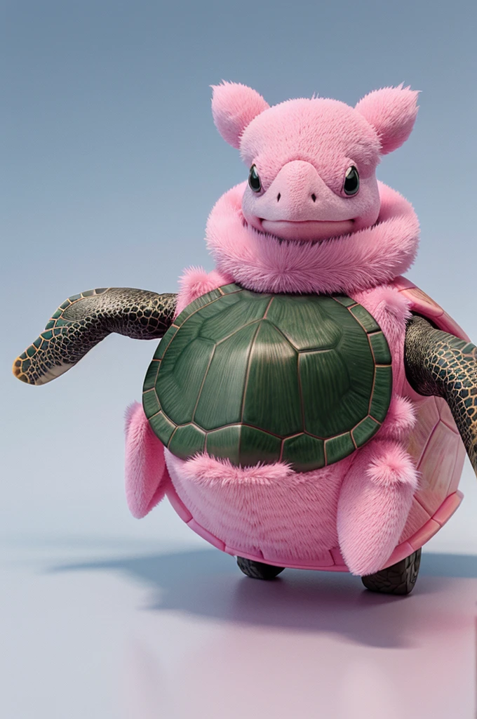 A 3d turtle with pink fur