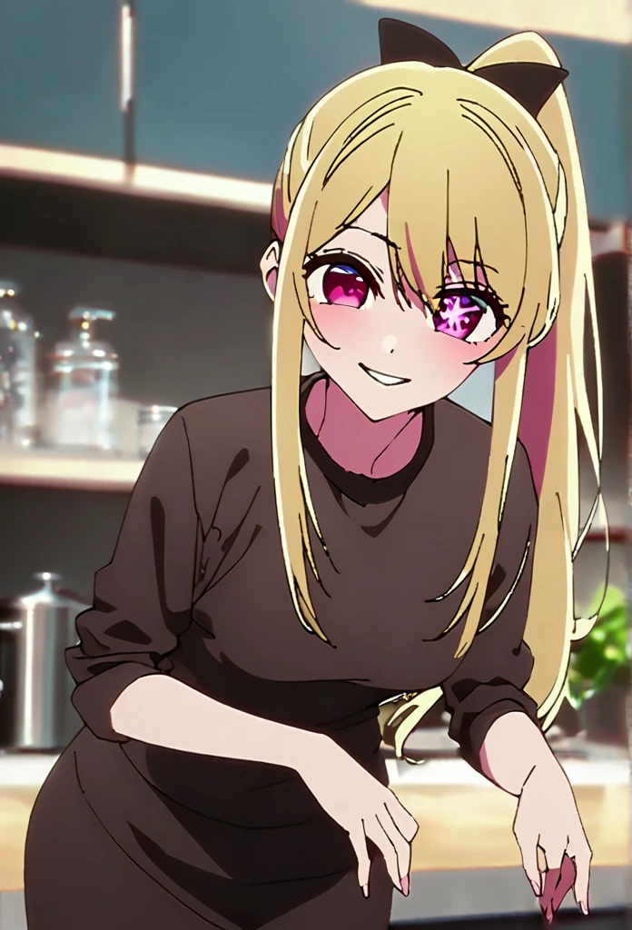 Blonde、Highest quality、high resolution、8K,Highest quality、Star-shaped pupil、The best smile、long hair、Pink Eyes、ponytail、Cowboy Shot、One person、テニスウェア